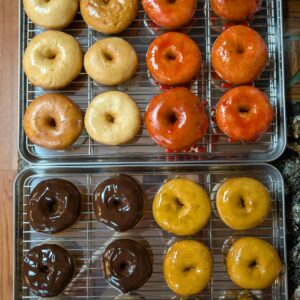Classic Vanilla, chocolate, maple, or strawberry glaze donuts.